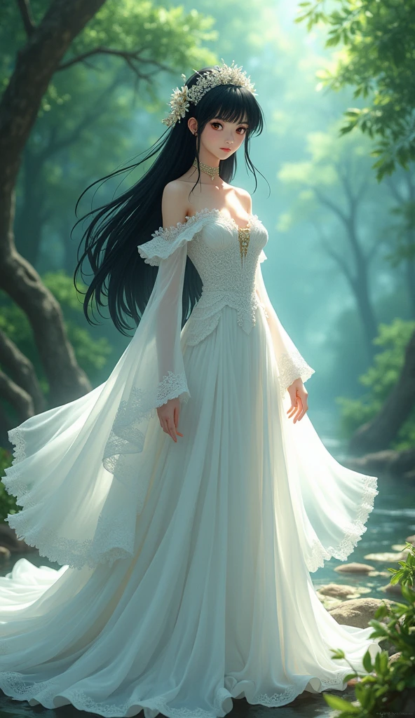 (best quality,4k,8k,highres,masterpiece:1.2),ultra-detailed,(realistic,photorealistic,photo-realistic:1.37),a girl in a garden,night sky,star-filled sky,crescent moon,city streets,illustration,soft brushstrokes,dreamlike atmosphere,vibrant colors,gentle moonlight,quiet ambiance,lively cityscape,enchanted garden,lush greenery,splendid floral arrangements,sparkling stars,distant city lights,romantic atmosphere,serene expression,sundress,flowing hair,dancing fireflies,magical aura,peaceful energy,whispering breeze,whimsical scenery,tranquil setting,starlight reflecting on leaves,faint sounds of music and laughter,happiness and tranquility coexisting,nighttime serenade,fascinating architecture,cozy cafes,metropolis alive at night,secluded pathways,mystical beauty,picturesque charm,unforgettable memory,exquisite detail description,soft and warm lighting,delicate shadows, A girl with beautiful detailed eyes and lips standing under the radiant night sky in a captivating garden. The star-filled sky envelops the peaceful scene, with a crescent moon casting a soft glow over the lush greenery and splendid floral arrangements. The girl's expression exudes serenity and joy as she gazes up at the twinkling stars. She wears a flowing dress that dances in the gentle moonlight, and her hair cascades down her back, catching the faint light of fireflies flickering around her. The garden is imbued with a magical aura, with the rustling of leaves and the hushed whispers of a breeze creating a tranquil setting. The enchanting scenery is complemented by the distant lights of a vibrant city, visible beyond the garden's borders. The city streets are alive with bustling activity, and the fascinating architecture of the metropolis adds to the picturesque charm. Cozy cafes line the streets, where the soft sounds of music and laughter mingle with the nighttime serenade.