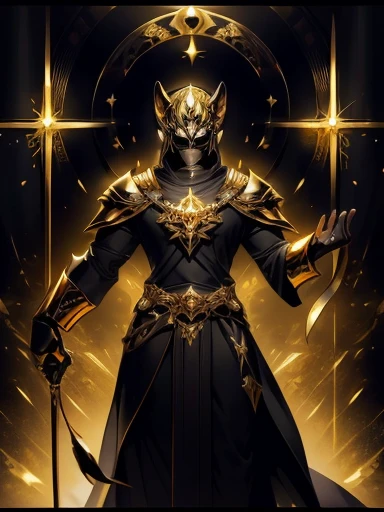 High quality, masterpiece, best detail, full body, man in black armor with golden runes, wolf ears on a black helmet with golden runes, moon overhead, meditating in lotus position, holding the universe in his hands, absorbing it