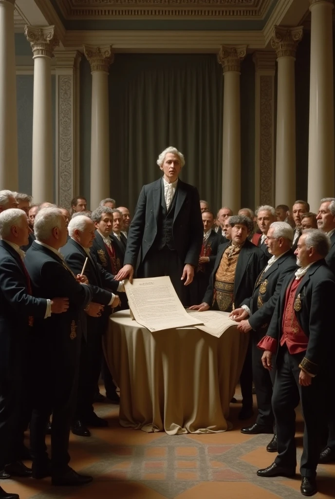 (masterpiece), best quality, very detailed face, ((old man wearing a black suit suit suit stands beside)) (((nude naked young teen white girl who smiles and has blond chignon hair and holds a report card))) and has blue eye and medium breast and nipple and thigh and necklace and earring and wristwatch, standing in classroom, math chart, crowd of old men in blue suits in the background, crowd of men in suits, crowd of school students,