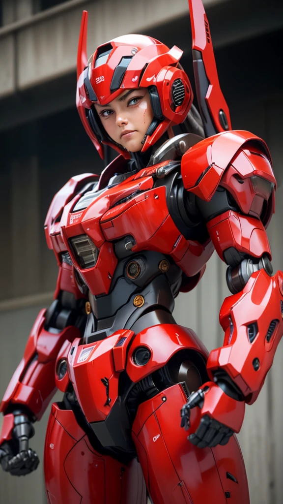 最  high quality非常に  Details,   Details,   high quality, 最  high quality,   kampala, 1080P,  hard disk , beautiful,(War Machine),( tight fit headgear),See the whole picture,beautifulサイボーグ女性, redmecha cyborg  girl　 smiles holding a robot head with both hands,BATTLE MODE,Mecha Body Girl　8k red body armor 　  girl　Sweaty face　Droopy eyes　  short hair 　 　  boyish  　Steam coming out of my head　  My hair is wet from sweat 　Brown Hair,   steam is coming out of the mouth   　   has no exposed skin under her face  　(bare hands)   back view 　(( Drenched ))