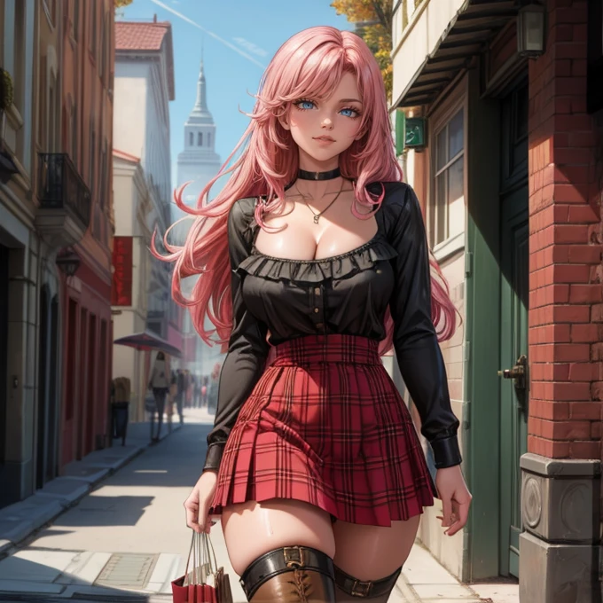 tmasterpiece, best qualtiy, A high resolution, highly detailed, HDR, complexdetails, ultra - detailed, number art, sportrait, BREAK, full bodyesbian, Curvy woman with blue eyes and red hair, Be red in the face, with no underpants, dress pull, dress pull, Wind skirt lift, Tattoo rest on the street,wind power,There is wind --auto --s2