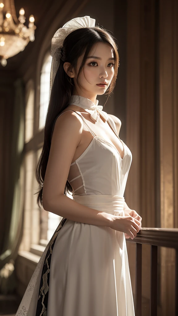 Browsing Caution,masterpiece,Highest quality,8K,20-year-old,窓辺に立つ美しいBig Breastsの女性,topless,Long straight white hair with bangs,Brush your hair up with both hands,close your eyes,Big Breasts,topless,Underboob,holding one flower bouquet with both hands,Beautiful stained glass,Moonlight shining through,light rays,Sit cross-legged on a chair,