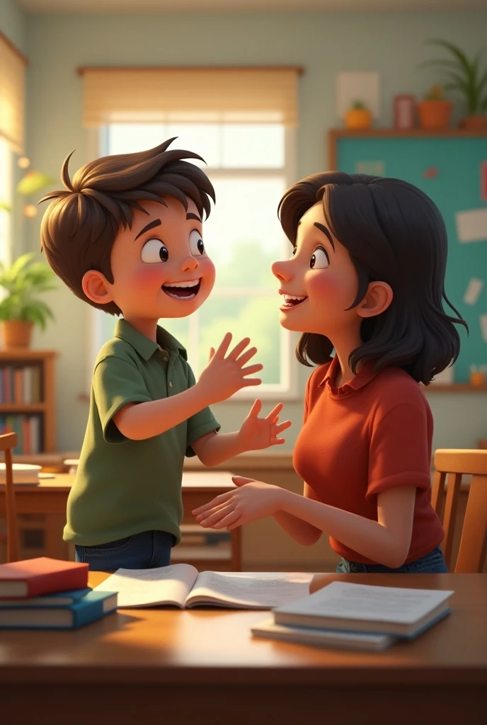illustration. 8-year-old boy kindly greeting his 45-year-old teacher,
in the course.