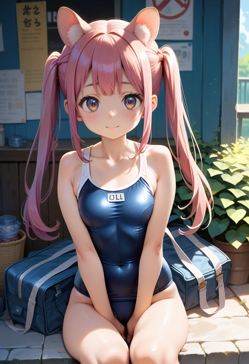 master piece,detailed,(((best quality))),megami magazine ,school old swimsuit,big breasts,(((**li))),(((cute))),(((***ite))),sitting