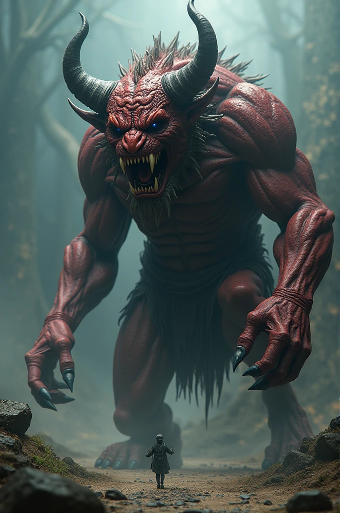 3 naked monsters beast with large penis in the old house playing withsexy girl , blood on body in small shorts
