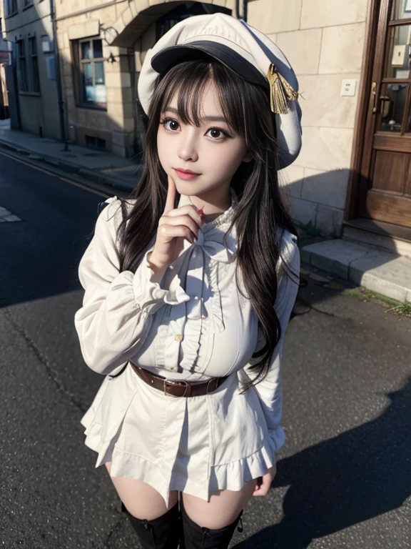girl。Black straight long hair。Black cat ears。eyes are dark blue。The clothes are black。Eating fruit。
