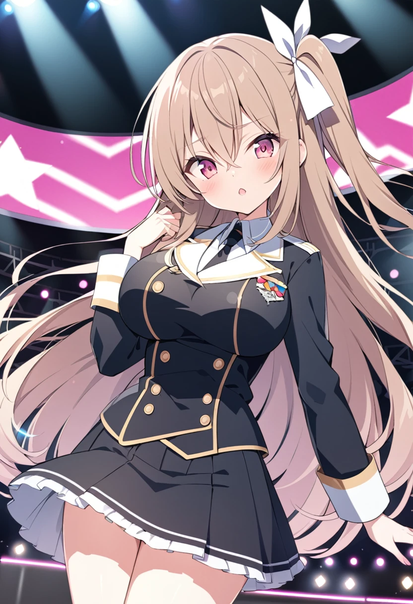 ASAHINAMOMOKO
LIGHT BROWN HAIR, HAIR RIBBON, WHITE RIBBON, ONE SIDE UP, HAIR BETWEEN EYES, VERY LONG HAIR, PINK EYES, , Big Breasts, Live Stage, uniform