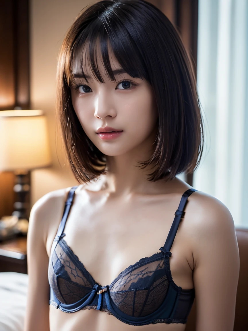 She wears sexy underwear, ((sitting on the bed and spreading legs and is dressed like a camel toe, white skin, fine skin, big: 1.4, purple transparent underwear)), a masterpiece of the best angle, Japan woman surrounded by white roses, (8k, RAW photo, top quality, masterpiece: 1.2), super detailed, super resolution, (real, real photo: 1.37), High definition RAW color photos, solo, professional photos, highly detailed and beautiful, highly detailed, 8k wallpapers, amazing details, huge file size, highly detailed CG Unity 8k wallpapers, highly detailed beautiful girls, highly detailed faces, highly detailed eyes, highly detailed skin, highly detailed fingers, highly detailed nose, highly detailed detailed mouth, detailed backgrounds, photorealistic, ( Best Quality: 1.1), Masterpiece, (Real: 1.1), Photorealistic, Detailed Clothes, 1 Girl, (20:1.2), 20s, Cute Girl, Realistic Body, Petite, White Skin, Glowing Skin, Black Hair, Short Hair, (Blunt Bangs: 1.2), Smile, Pretty, Youthful, Cute Face, Realistic Face, Delicate Eyes, Sale Eyes, Earrings, Camera Gaze, Front Face, Contrappost, Dynamic Lighting