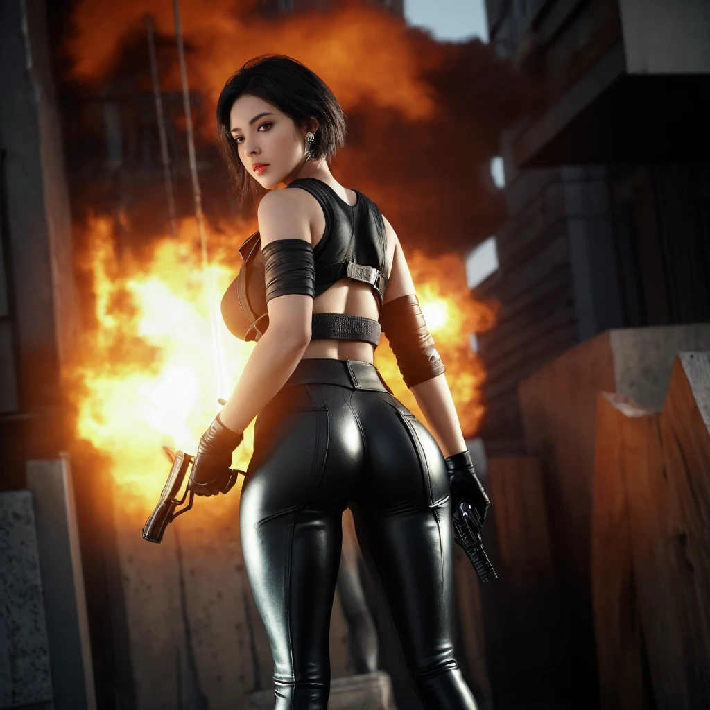 ((masterpiece, Best Quality, High resolution, 32K HDR)), (Ultra-realistic portrait of Trinity00:1.2, torn body suit, Trinity Sunglasses, Black hair:1.1), (Exposed super-giant tits:1.5, Perfect slim body style, Full body shot), ( fuck Her vagina from behind with a huge penis toy:1.5, In an abandoned hut:1.3, Dark atmosphere:1.3, Darkness of the night:1.3, Dark room:1.3, Horror house atmosphere:1.3),