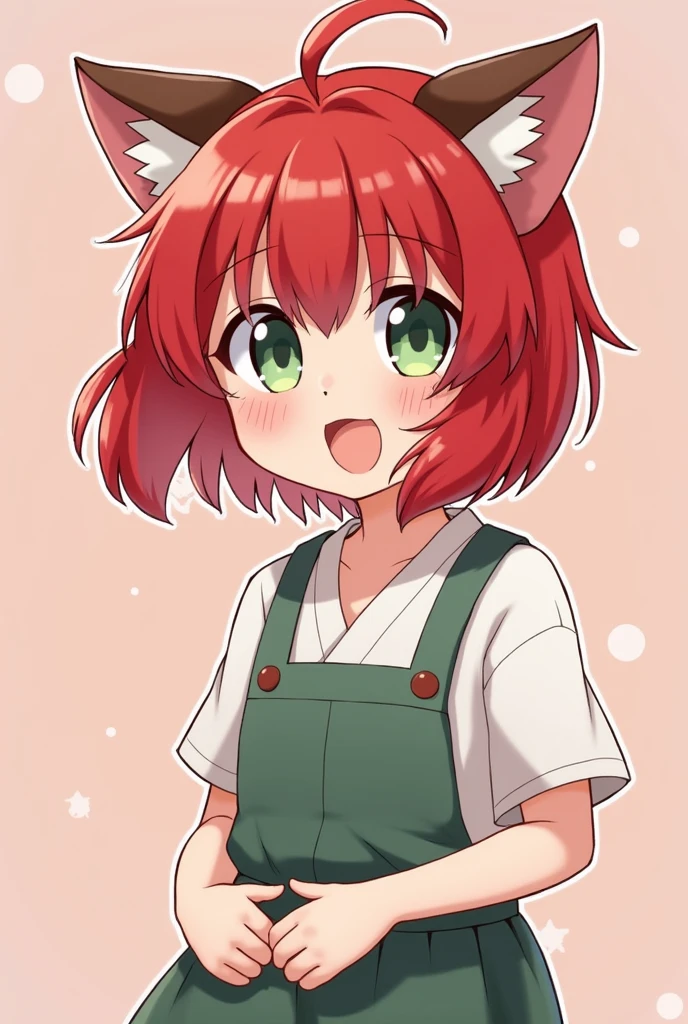 masterpiece,  best quality, Sakura VRC, 1 Girl,  alone, Short hair, Red Hair,  green eyes, Red Cliff,  animal ear fluff  ;3, cat mouth ,  