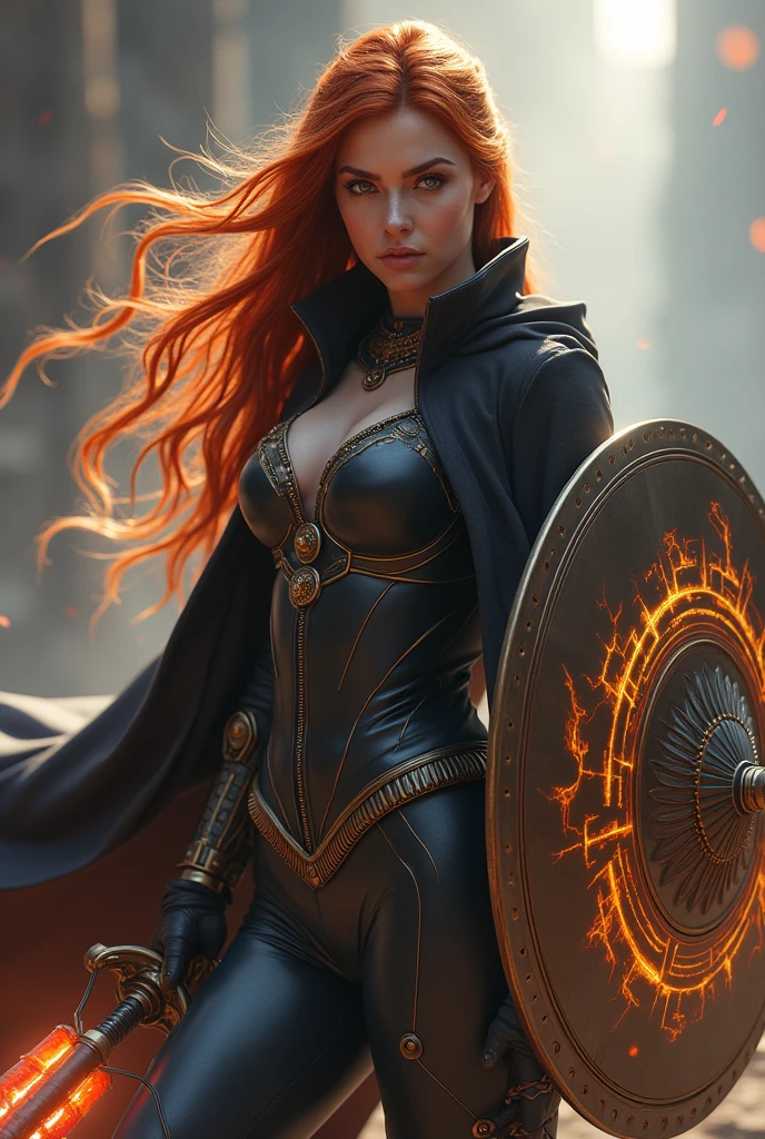(masterpiece), cartoon, best quality,(photo_(medium):1.0), by Antonio J. Manzanedo, by Jeremy Lipking, lightning, in a surreal landscape, painting style with watercolor, Brushstrokes, black eyes,colorful,vibrant colors,1 ultra hot gorgeous European woman. Orange hair.