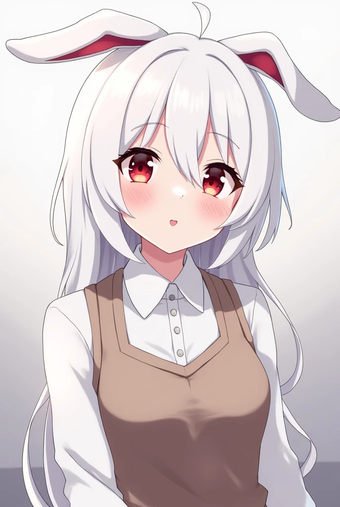 Anime Girl，White hair，Rabbit ears, Red Eyes, blushing, School Uniform