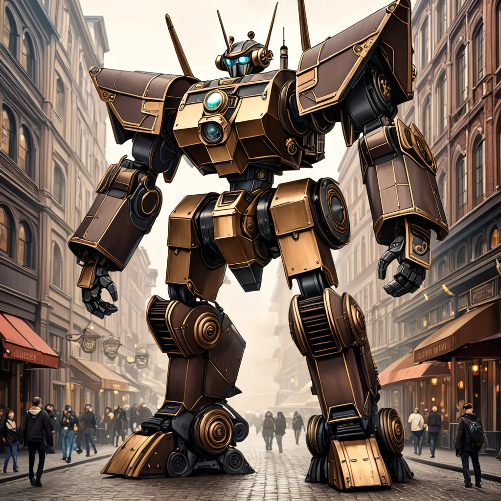 ( best quality)), ((masterpiece)),full body,A giant steampunk robot is standing facing the front。