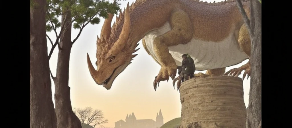 Large black dragon, horns back, Sharp claws, Blue-eyed, lying on the grass of a field next to an academy in the background