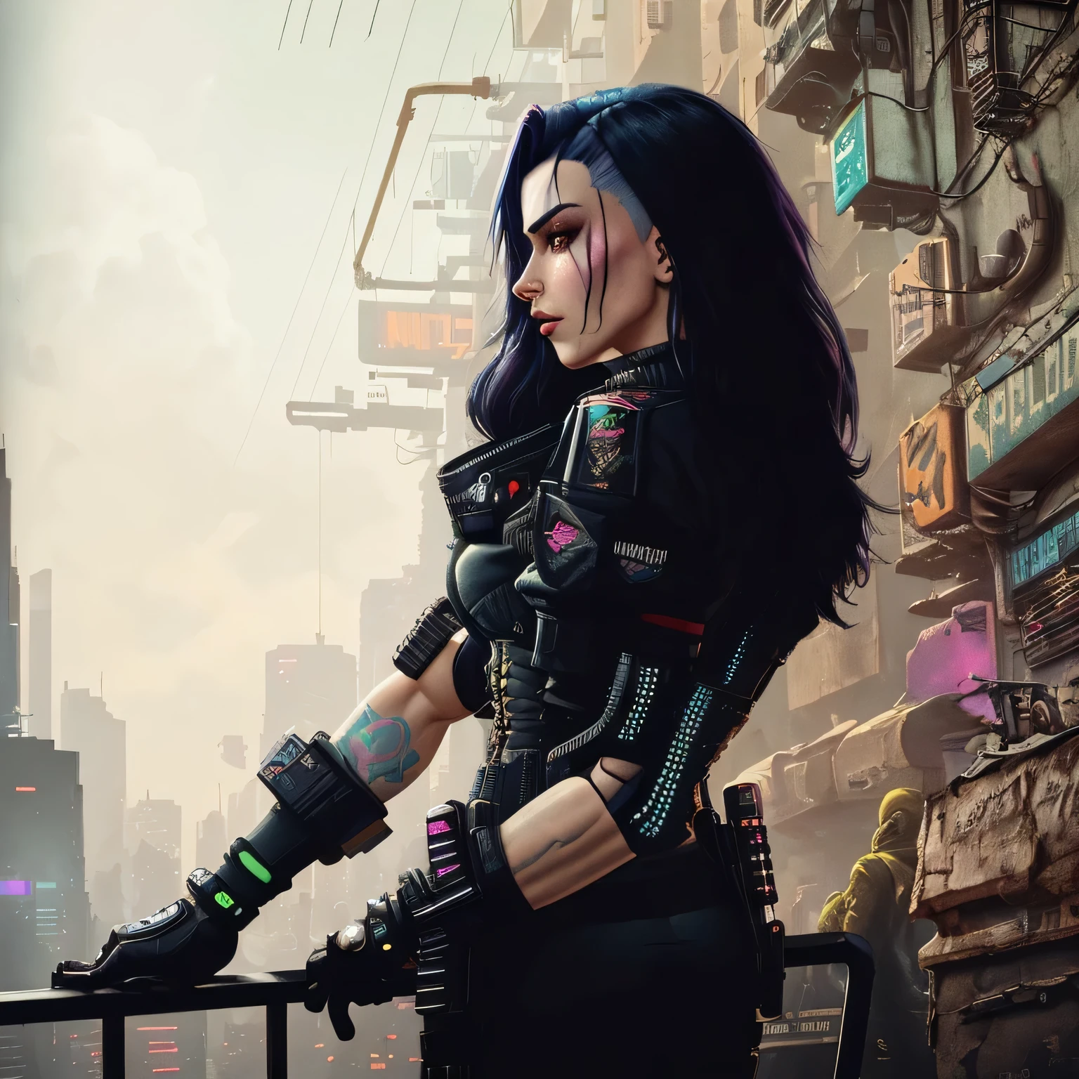 Cyberpunk style, Led lighting, light pollution, extreme sci-fi, HD, 8K, realism, dark yellow light