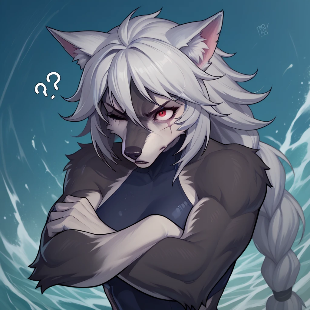 Girl Anthropomorphic cat, long hair, half body , angry stare