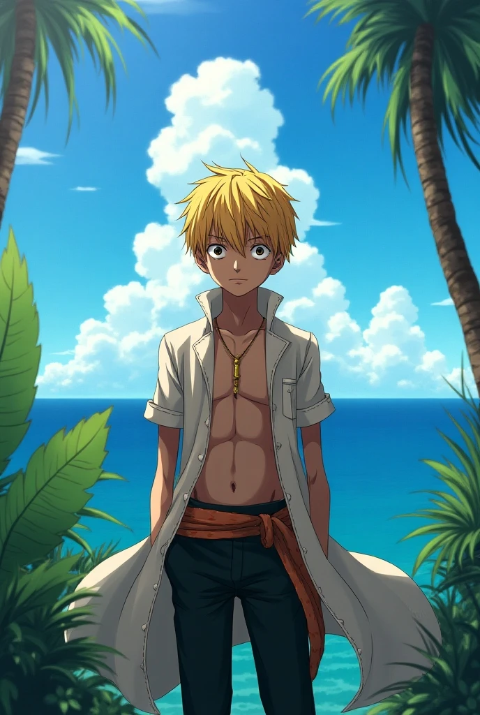 Cat boy yellow hair yellow mini skirt and bikini top short boy hairstyle male