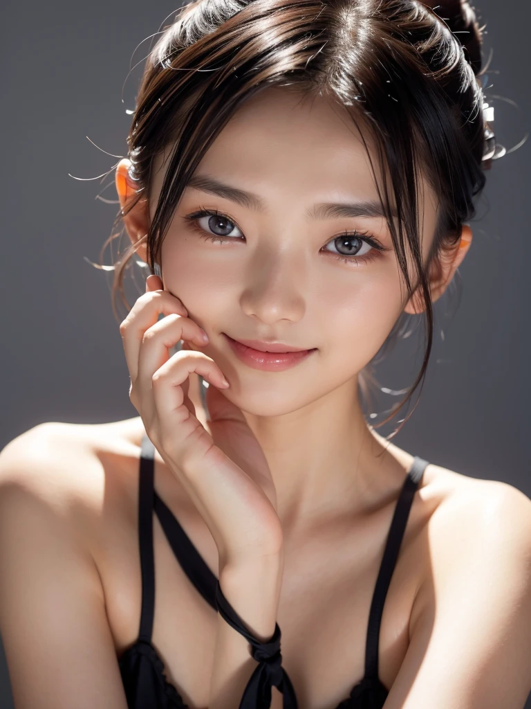 Beautiful woman,body portrait、16k,fine and beautiful eyes,Dindal effect、masterpiece, 最high quality, high quality, High resolution、very detailed photos、(natural skin texture、fine skin、hyper realism、Super sharpness)、high detail skin、(very detailed、fine skin texture、intricate details、beautiful face、(lifelike face)、realistic eyes、beautiful and detailed eyes、ponytail、real looking skin、beautiful skin、big breasts、G cup、glamorous、shiny skin、Oily muscle、tanned skin、Black glowing skin、Wearing a sexy sailor suit、Plump buttocks、sexy thighs、full body shot:1.5、surreal、very detailed、golden ratio、with smiling eyes、body portrait
