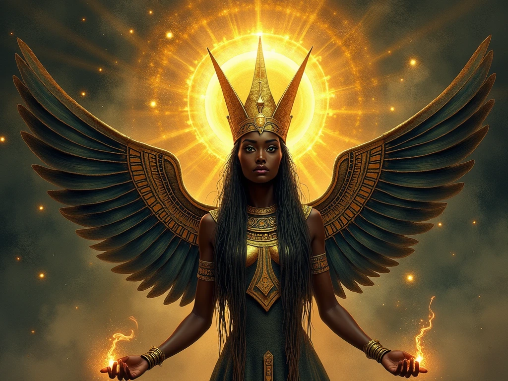 masterpiece, best quality, epic realistic, (black_marble) (goddess_statue), plate on head, (black wing:1.3), intricate detail, intricate pattern, golden dust, floating (golden cloth), detailed texture, broken glass, god light, ((crow)), ((golden birds fly)), golden rose, golden leaf, motion blur, depth of field, holographic