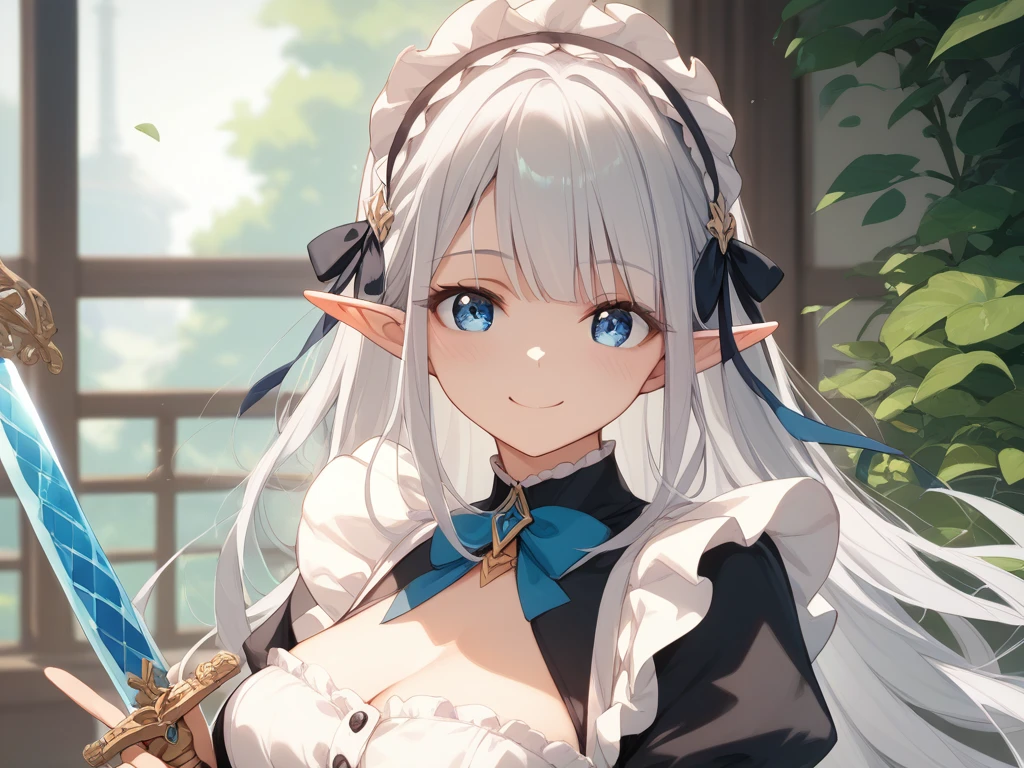 (((masterpiece, 8k, best quality, extremely detailed, high resolution))), Ultra-detailed, ultra-high quality, superb masterpiece, 8K image quality, anime, anime style, best lighting, shadows, cute, beautiful, stunning, gorgeous, 1girl, solo, (frieren, pointy ears, elf, earrings, twintails, grey hair:1.2), shiny hair, wide hips, hips, thick thighs, thigh, glamor, make up, shiny skin, bunnygirl, playboy bunny, bunnygirl suit, bunny ear headband, leotard, ((red color loetard:1.2)), smile, looking at viewer, add_detail:1, beautiful hair color, beautiful light eyes, ((beautiful eyes:1.2)), garter belt, earrings, ashamed, troubled expression, ((flower field, blue flower, petals dancing in the wind, blue flower petals:1.2)), (Particles of light surround her, Particles of light surround girl), (dynamic pose)