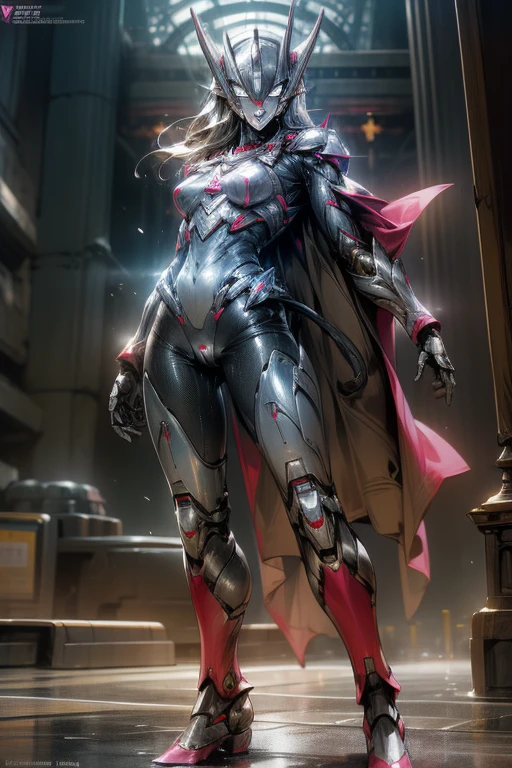 (masterpiece、8K、Ultra-delicate、hight resolution),(((Female Ultraman))),(((No muscles,large Boob))),(her head is tapering,The body is made of red and silver,blue armor,The arms present a streamlined design,On the chest there is a round calculator,Looks tall and thin,The overall shape is streamlined、Modern),posed for photo,high-angle,city ruins,backgroung details,(((full body Esbian))),独奏,(((Huge feeling))),NSFW,Cameltoe,(Dynamic victory Pose:1.2),from below,groin focus,the morning sun,(Erect clitoris:1.3),((Open pussy:1.5)),(wet pussy:1.1),(long silver hair:1.1),red blush,smile、Attaching a cloak