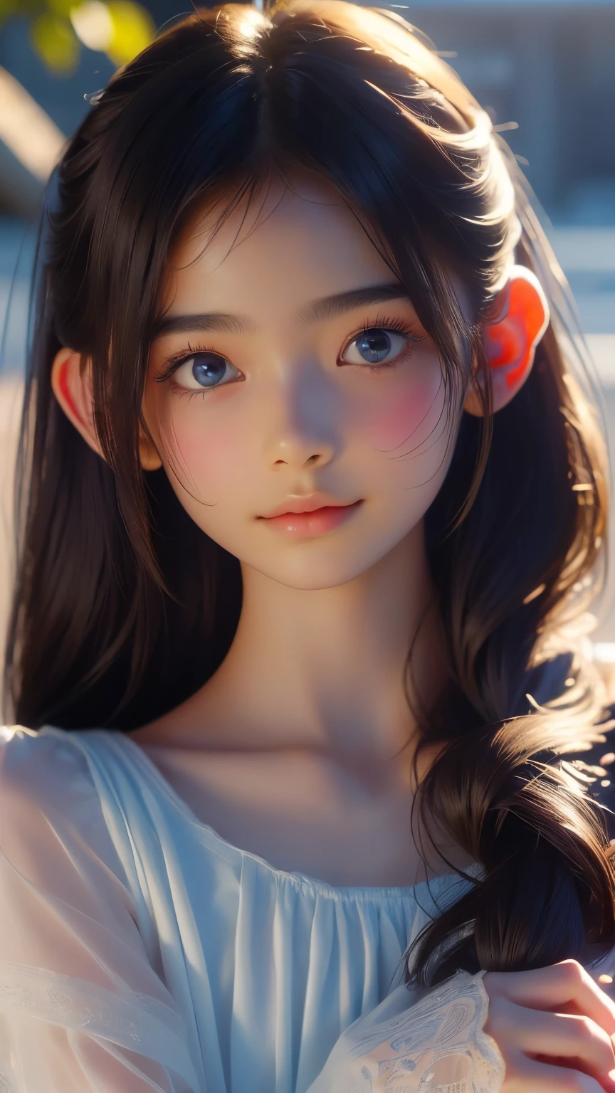 a close up of a woman with long hair wearing a blue dress, kawaii realistic portrait, beautiful anime portrait, artwork in the style of guweiz, cute natural anime face, realistic. cheng yi, lovely delicate face, soft portrait shot 8 k, smooth anime cg art, guweiz, realistic young anime girl, stunning anime face portrait --auto --s2