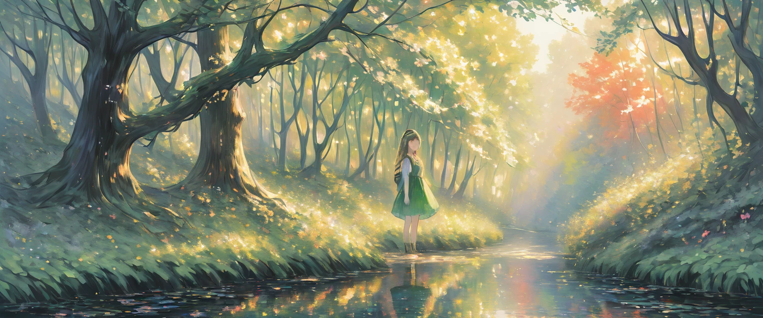 digital art,forest,Landscape painting,painting,Deep in the forest,Deep green forest,beautifulforest,weak light,Tyndall effect,masterpiece,Oil paints,intricate details,T-Masterpiece,Inspiration,beautiful,rendering,masterpiece,highest masterpiece,Art work using light,Artistic,get used to it,Microparticles,Flame,stream,Morning haze,early morning,,Gradation,masterpiece,highest masterpiece,highest quality,rendering,rich colors,Cast a colorful spell,dream-like,Detailed details,In detail,,bright colors,Beautiful light and shadow,magic,dream-like,Inspiration,beautiful,rendering,colorful,wonderful,particles of light,それにget used to it,masterpiece,highest masterpiece,Art work using light,Artistic,それにget used to it,Tyndall effect