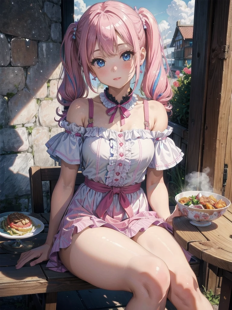 you are a cat girl、My favorite meal is sitting on a plate on the ground in front of me.。Please eat by bringing your face close to the food without using your hands.。the food is under my feet。(Best Quality, hight resolution, masutepiece:1.2), Ultra-detailed, Realistic:1.37, left pink hair、 Inwardly curled short bob hair,Hide one eye with bangs 、Sleepy eyes, Beautiful detailed eyes, Beautiful detailed lips, Smile, Choker, Woman、She has a very large and beautiful bust、frontage、Legs wide open!、Touch your private parts with your fingers!Definitely press your boobs against the floor、Breasts get crushed、Forward leaning position、quadrupedal walking、Lift your hips、Make sure to lick the plate on the ground!、