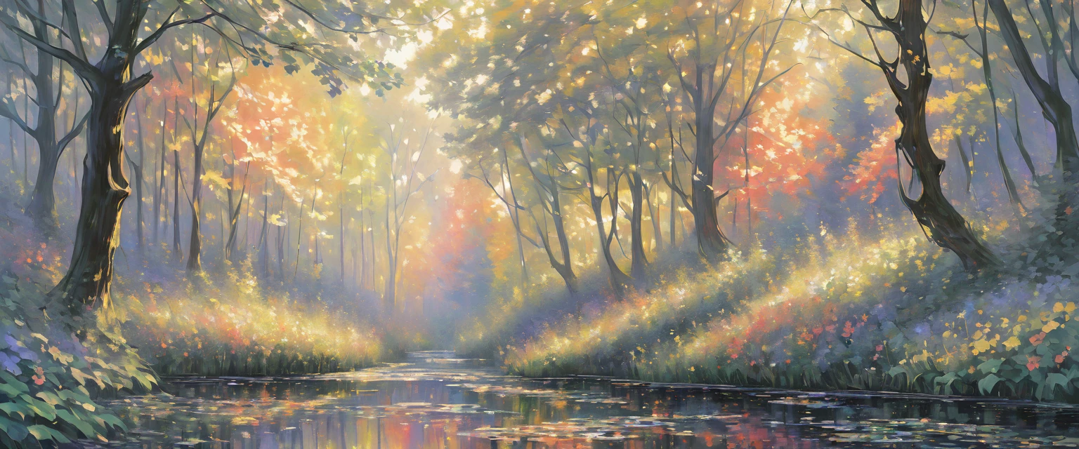 digital art,forest,Landscape painting,painting,forestforest,beautifulforest,weak light,Tyndall effect,masterpiece,Oil paints,intricate details,T-Masterpiece,Inspiration,beautiful,rendering,masterpiece,masterpiece,Art work using light,Artistic,get used to it,Microparticles,flame,stream,Morning haze,early morning,,Gradation,masterpiece,masterpiece,highest quality,rendering,rich colors,colorful,dream-like,Detailed details,In detail,,bright colors,beautiful,magic,dream-like,Inspiration,beautiful,rendering,colorful,wonderful,particles of light,get used to it,masterpiece,masterpiece,Art work using light,Artistic,get used to it,Tyndall effect