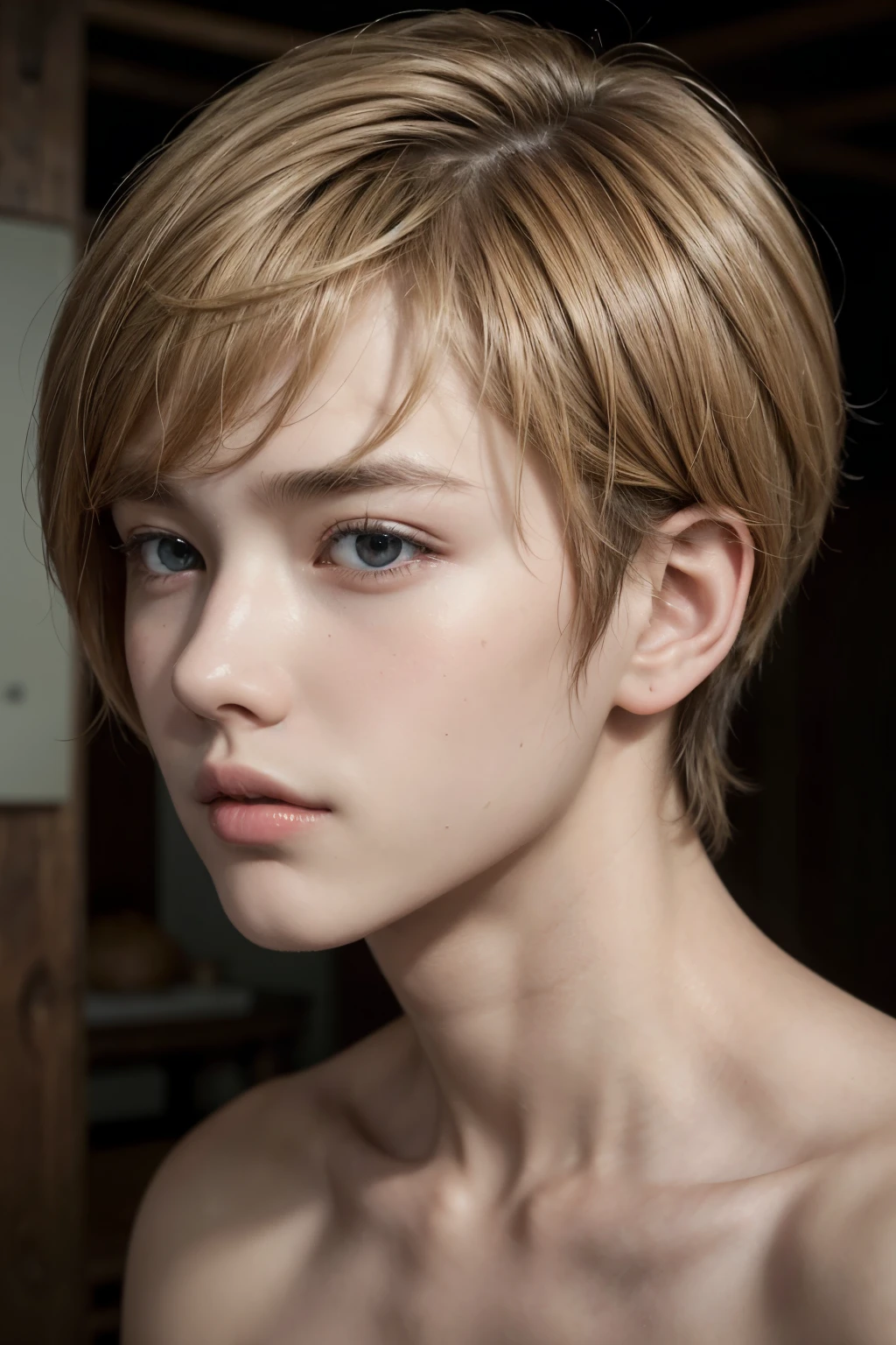 Boy with short silver hair and red eyes