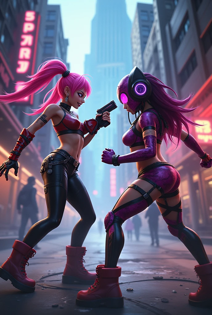 ((furry)), ((furry, anthropomorphic panda, best quality: 1.2)), ((hairy)), standing, view back, ((cybernetic parts, robotic parts, ((red thong panties)), cybernautical parts, ((tattoos on body)), purple jacket, (back view, (thin waist), audril wide, big ass, (detailed defined ass), cyberpunk neon crowded runner