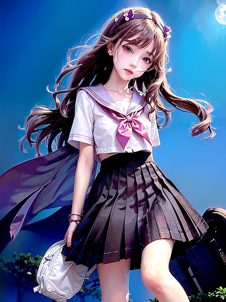 lighting like a movie、top-quality、high school girl rides on an airplane、Upper air、In the sky、Fluttering skirt、white panties、Sunnyday、