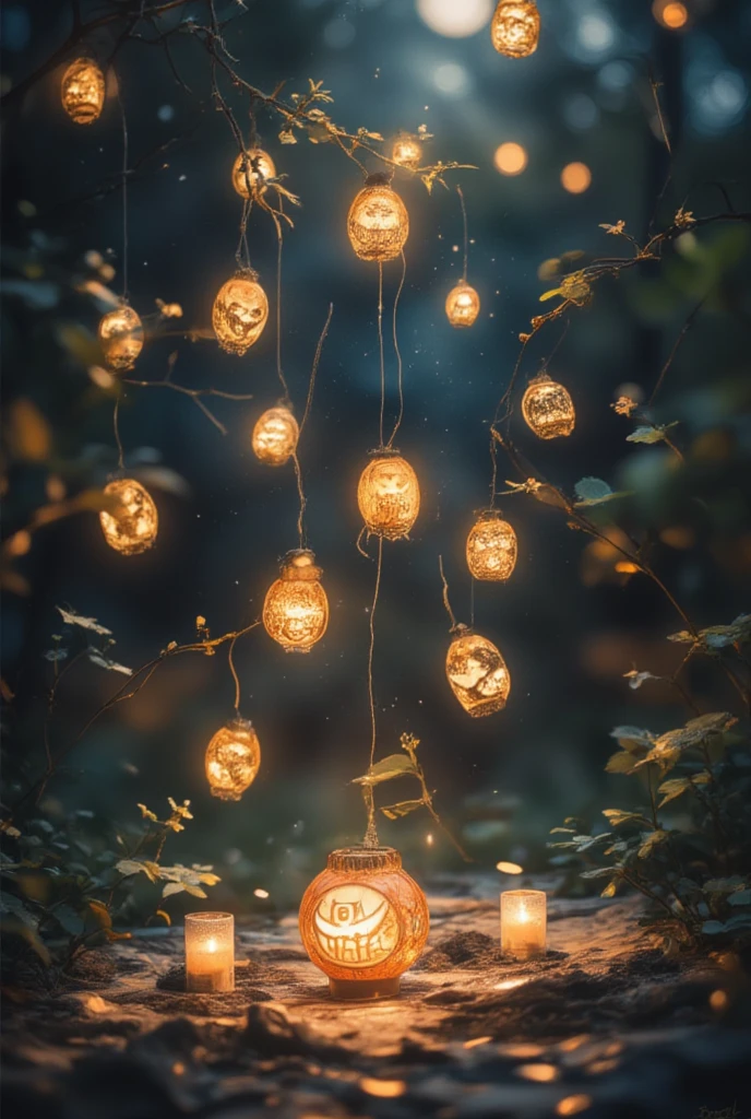 Floating Lanterns，Halloween, in the dark，night，,in conclusion,photography