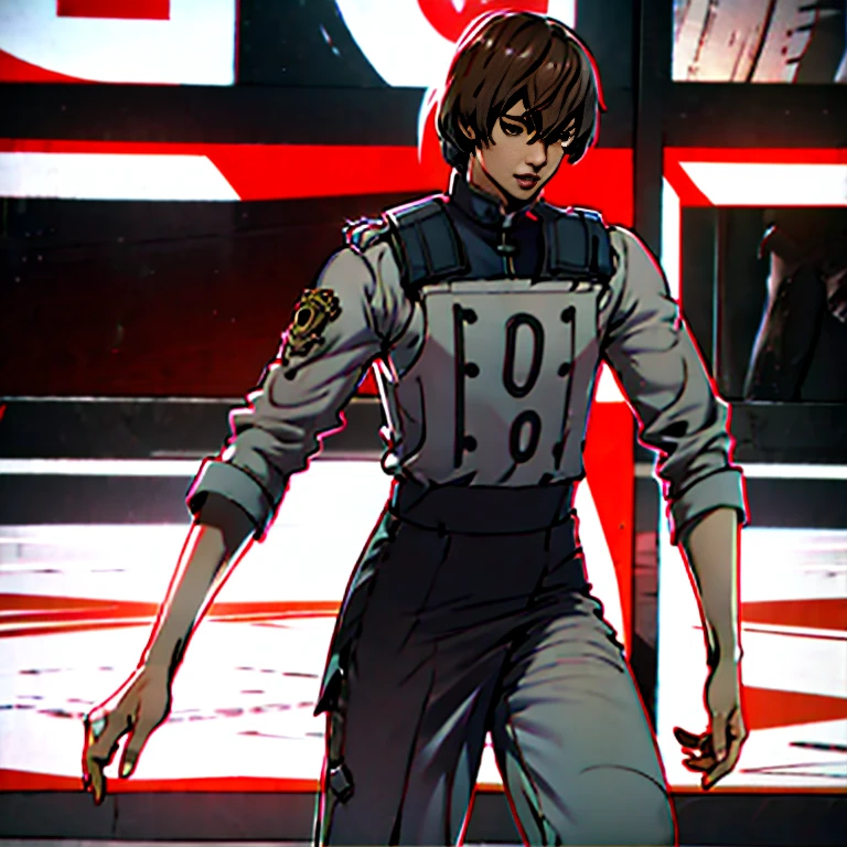 (   CG in detail), (  Best Quality ), (   CG in detail), (  Best Quality ), (Akechi Goro), (Overall view) SWAT Clothing,  beautiful and charming young man,    tight muscles 