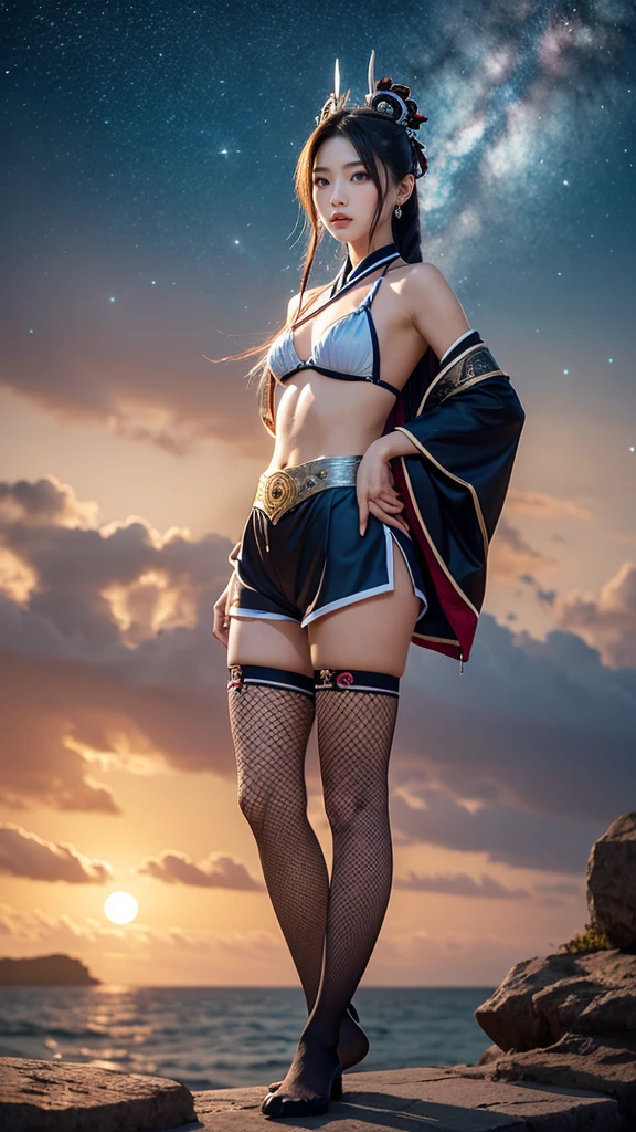 (photo realistic:1.4), (hyper realistic:1.4), (realistic:1.3),(increase cinematic lighting quality:0.9),Elaborate female ninja,huge butt,Elaborate patterns ninja mask,Elaborate patterns Ninja cape,Elaborate patterns Ninja hood,Slingshot swimsuit,carries a Japanese sword on his back,(twilight:1.2),japanes City of the period drama