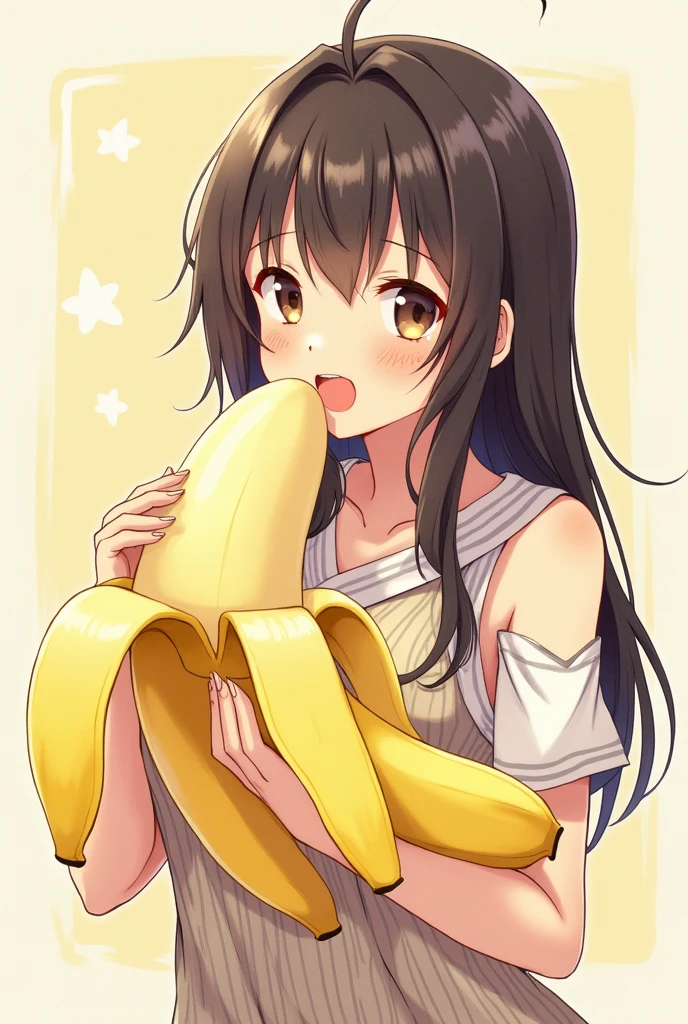 Little Asian bitch gets fed cum for breakfast,  while she sits on a banana shaped dildo