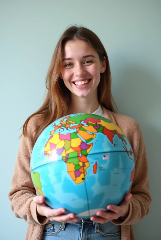 Little girl holding a globe