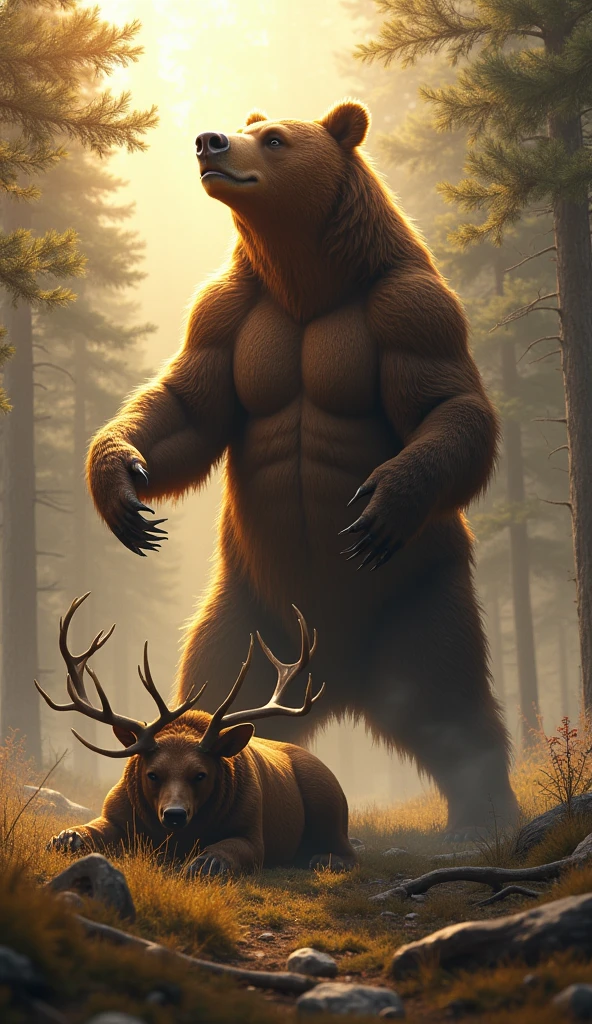 inpaint a giant mutant grizzly bear with scars and metal arm