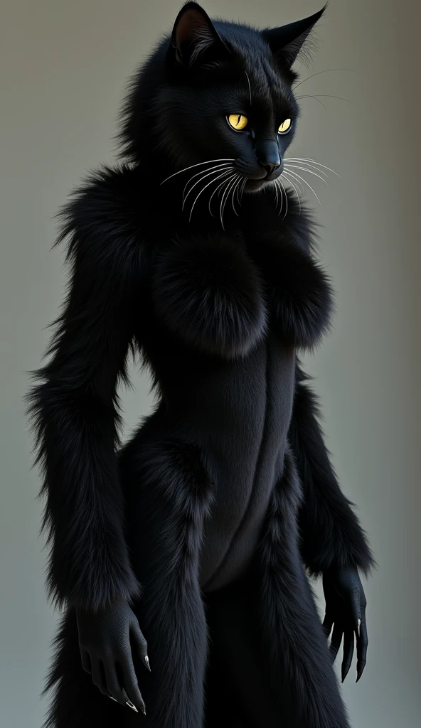 Fursona black panther girl with naked big boobs,black hair, Bob hairstyle, and with a head like a panther animal lies on its side. The background is transparent. Her entire body is black with furry panther fur..