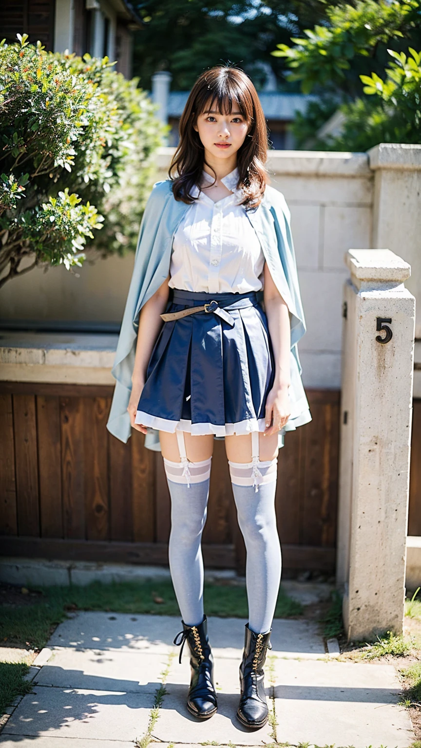 Background library dude,horsetail,Hair accessories,earring,Moles under eyes,Ultra-low cut,There is a light color on the body,Bigchest:1.3,,Cute short skirt, Bubble socks,, adolable, brown hair, Short ponytail hair,backpacks,is shy,Snow-white skin,plump,