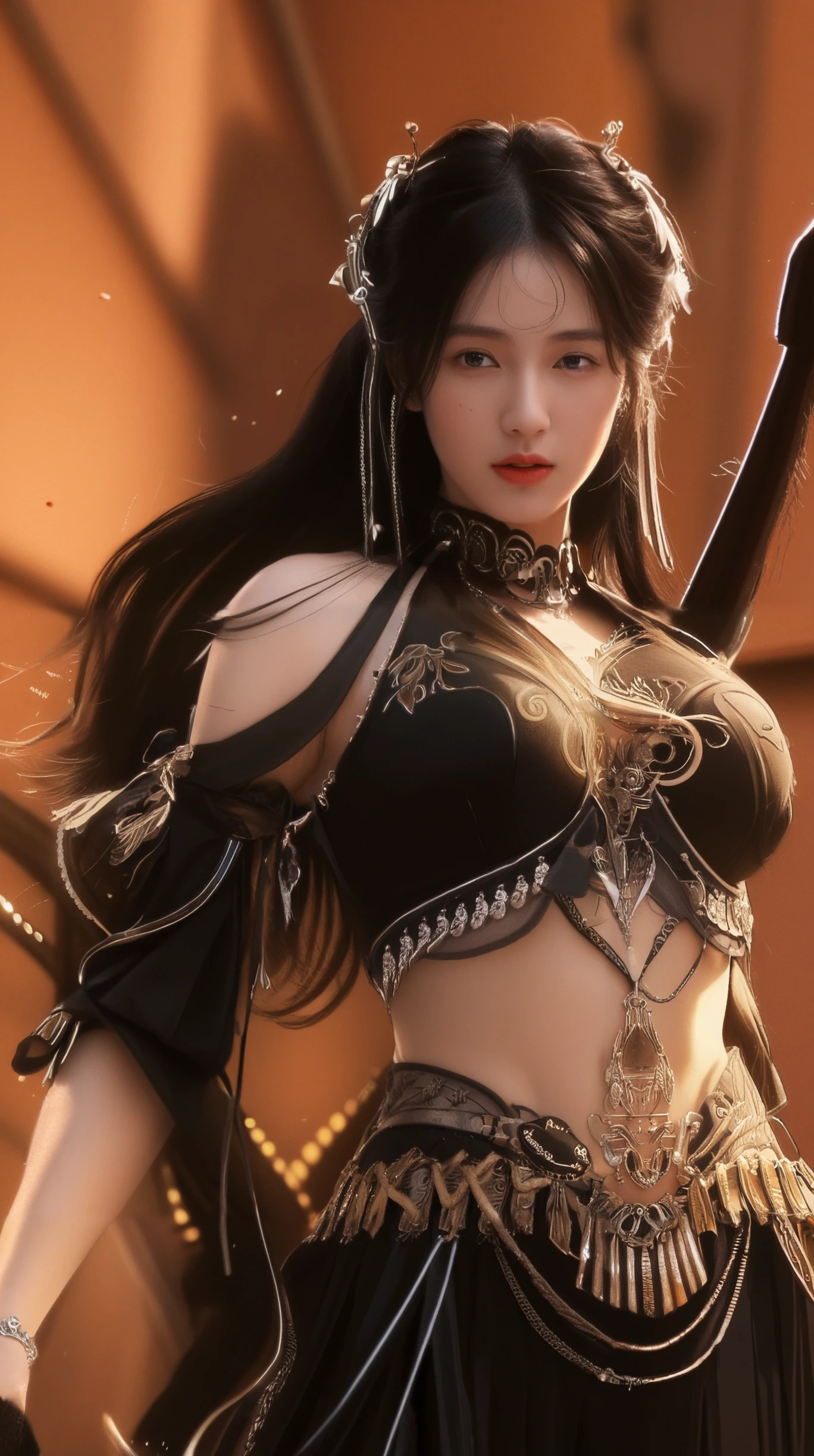 Generate a 4K, high-resolution masterpiece using physically-based rendering techniques to depict Kassandra, a formidable and lethal assassin, in an ultra-detailed and realistic style. She stands in a dynamic pose, exuding confidence and danger, with vivid colors and sharp focus bringing out every intricate detail of her appearance. The studio lighting enhances her features, casting dramatic shadows and highlights, while HDR rendering adds depth and realism to the scene. Behind her, a shadowy setting with swirling mist adds a mysterious ambiance, illuminated by soft candlelight and the golden hour glow of a distant moonlit night sky filled with stars.
Kassandra's piercing atlantic blue eyes, framed by long eyelashes and ruby red lips, captivate the viewer with their mesmerizing gaze. Her olive skin is adorned with bruises, battle scars, and intricate tattoos, showcasing her history of combat and her connection to ancient Greek mythology. Her fit physique and toned muscles are emphasized by her provocative attire, a mixture of leather armor and sensual clothing that exposes strategic areas of skin.
In her hands, Kassandra wields dual-wielded daggers with deadly precision, ready to strike at a moment's notice. Her expression is intense and seductive, embodying both power and allure. With a chiseled jawline, prominent cheekbones, and a sculpted face, she exudes a mythical beauty that is both unforgettable and empowering.
This image captures Kassandra's unstoppable force and unpredictable nature, as well as her role as a legendary figure and empowered heroine in the world of ancient Greece and mythology.