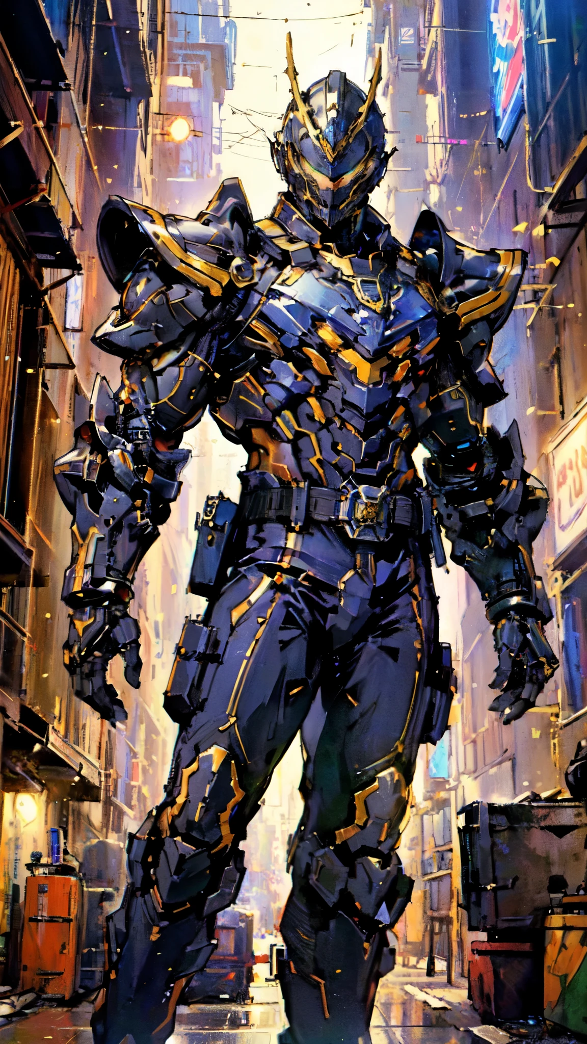 (masterpiece:1.5, best quality:1.5, extremely delicate:1.5), ((male:1.5)), a man wearing a full-face helmet, green eyes, fantasy-style high-tech biomimetic armored combat suit, (a composite layered chest armor), the design balances heavy with agility, fully enclosed shoulder guards, matching arm and leg guards, a belt of gemstone, (the color scheme is primarily Red with Blue and Yellow accents, Organic Biotech, Concept Inspired by Emperor, glowing eyes, armor glows, stand of a futuristic sci-fi city), this character embodies a finely crafted fantasy-style armored hero in anime style, exquisite and mature art style, metallic, high definition, highres, ultra-detailed, ultra-fine painting, professional, perfect body proportions, golden ratio, anatomically correct, symmetrical face, extremely detailed eyes and face, high quality eyes, creativity, RAW photo, UHD, 32k, Natural light, cinematic lighting, masterpiece-anatomy-perfect