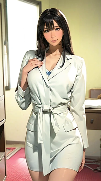 japanese mature, (Solo), 40 years old, (Wrinkles at the corners of the eyes:1.2), Erect breasts, A MILF, carismatic, A sexy, Chromo-white skin, view the viewer、ultra huge breasts、、ssmile、Stand in the bedroom、Buttocks beauty,Long legs,Uniform temptation