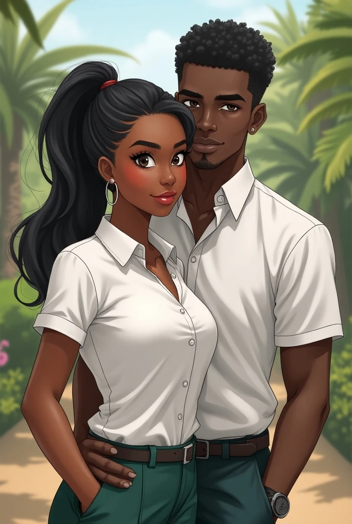 (Romantic Couple:1.2), (1 Dark-skinned girl:1.3), (1 White Boy with brown hair:1.3)