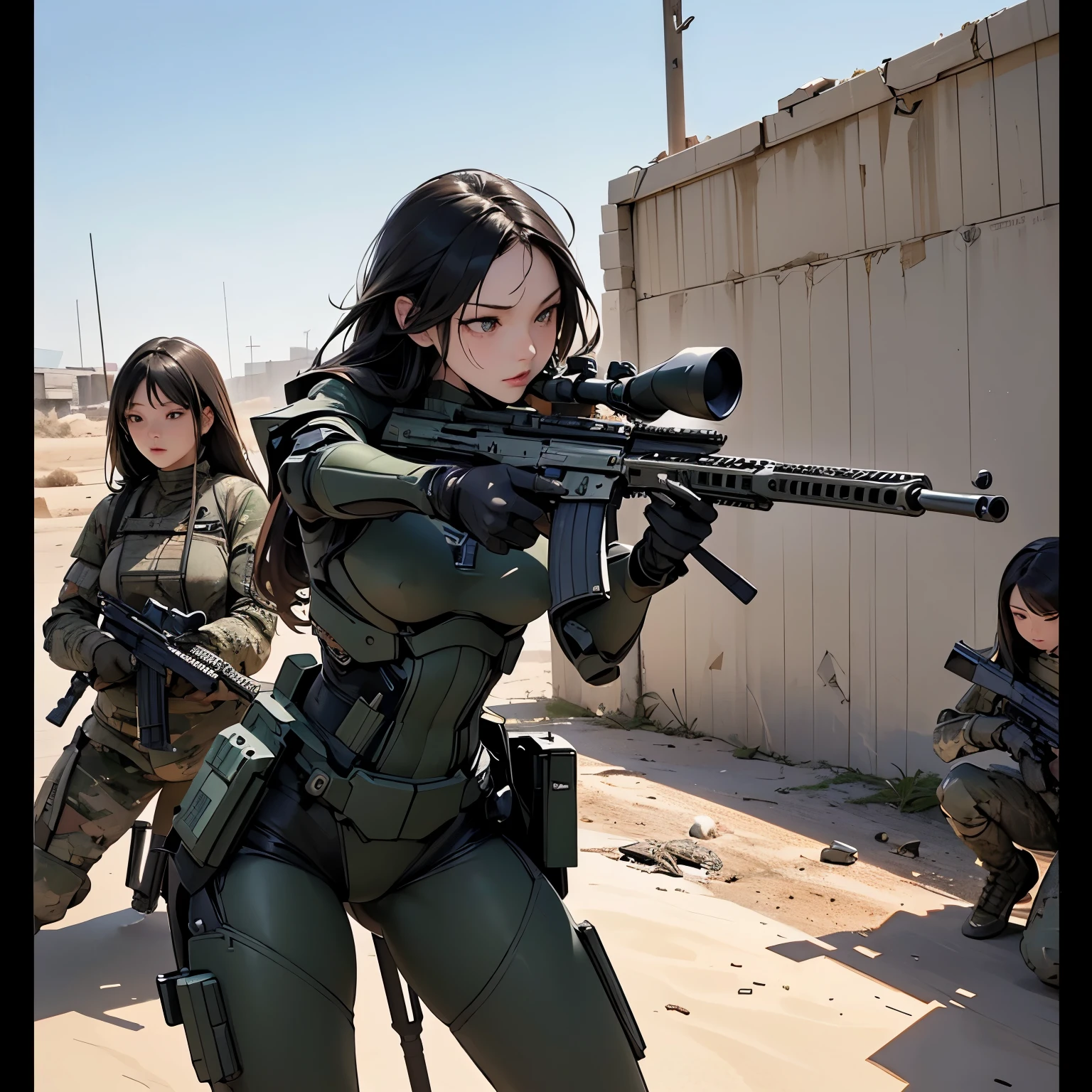 Two women in military uniforms posed with guns and a truck, militaristic!!!, beautiful sci - fi twins, quiet from metal gear solid, preparing to fight, cyberpunk women, infantry girls, wearing apocalyptic clothes, wearing techwear and armor, alexey egorov, Cyberpunk))), From Metal Gear, glamourous cosplay, mgq, ayami kojima and lyde caldwell