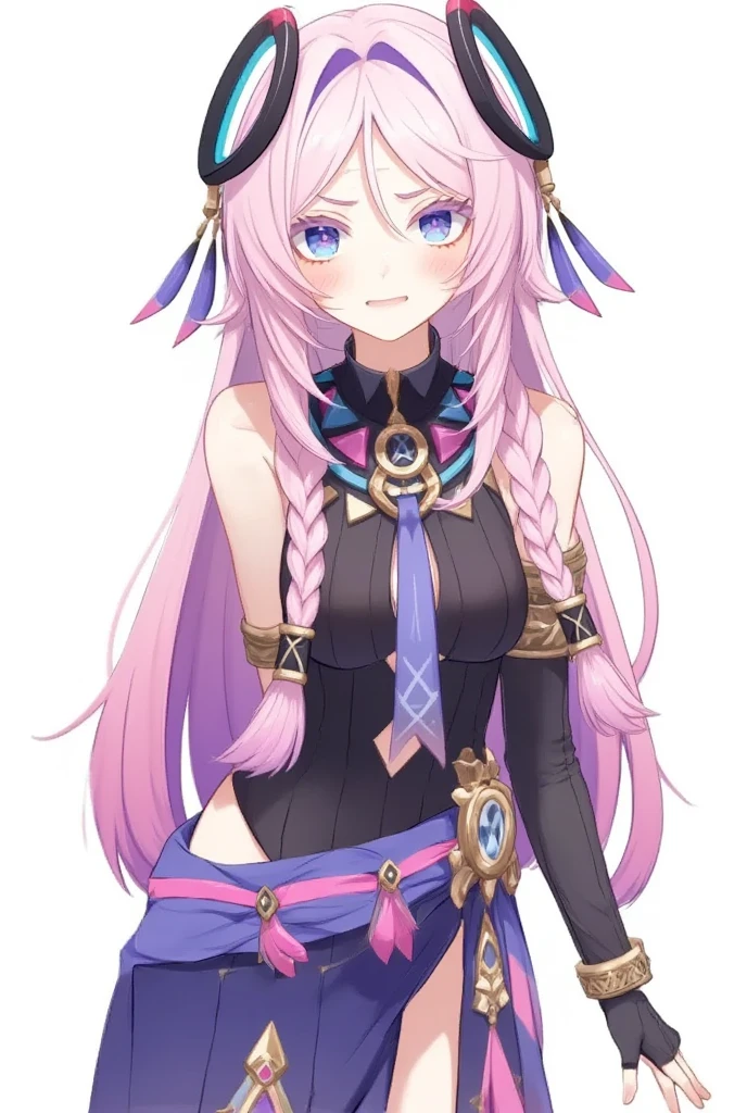 1girl,solo,cowboy shot,seductive smile,pink hair,parted bangs,very long hair,twin braids,(hair ornament),(facial mark),blue eyes,pink pupils,citlali official character costumes,citlali,(facial mark),meadow,star night