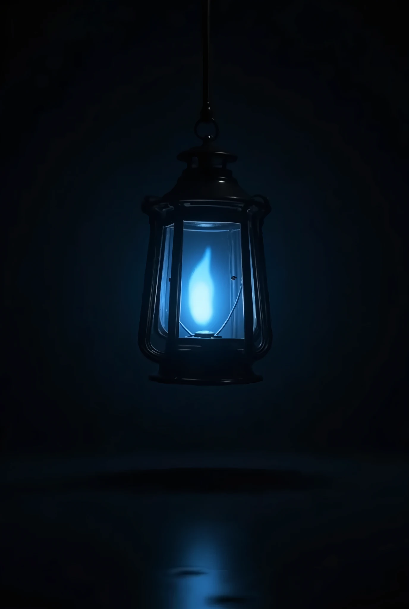 (masterpiece,  high quality,  Hi-Res,  Golden Ratio , 8k, Close-up),  (monochrome photo), A lantern that rises in jet black darkness , (((A monochrome world where only the blue flame that shines beautifully is colored))), Dark Tone