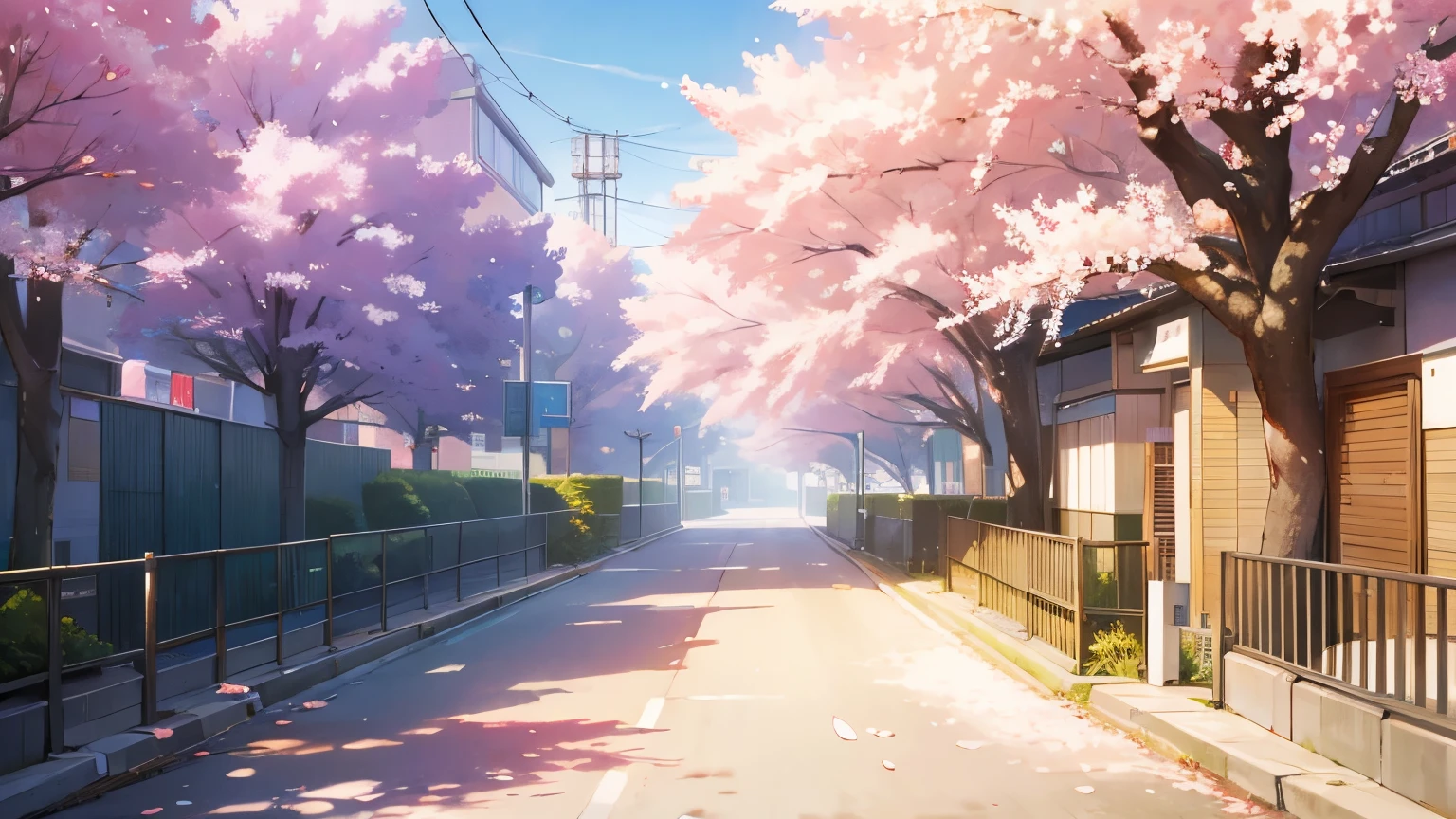 Ultra High Definition、Hyperrealistic、A high school in Tokyo where cherry blossoms are in full bloom 、 the morning sun shines beautifully 、 it is bustling with students going to school