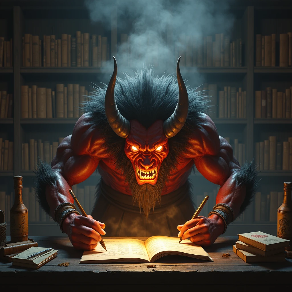 calendar with an image of a monster demon on fire