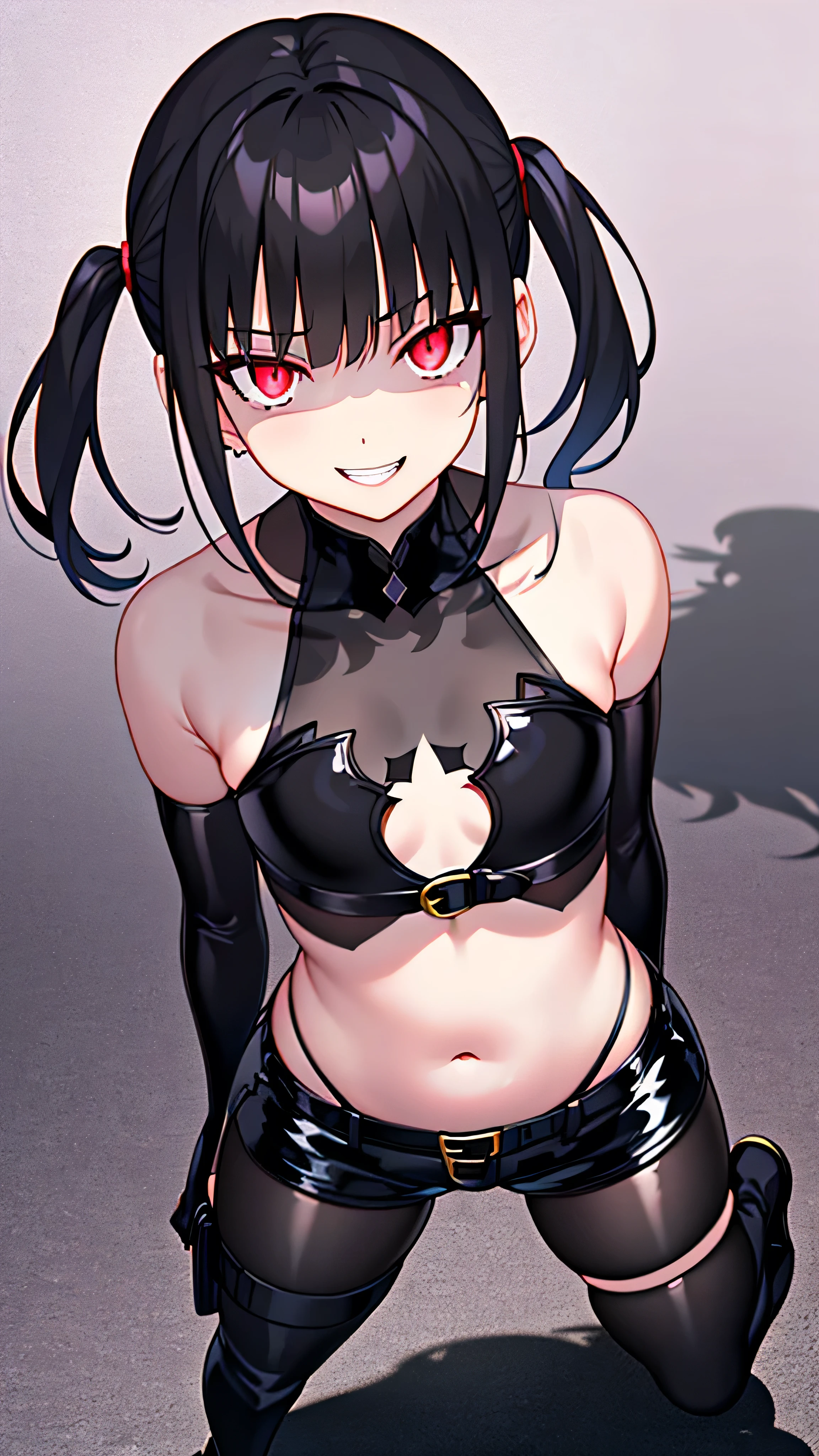1girl, Goth girl, nude, black lips, glowing red eyes, cowboy shot